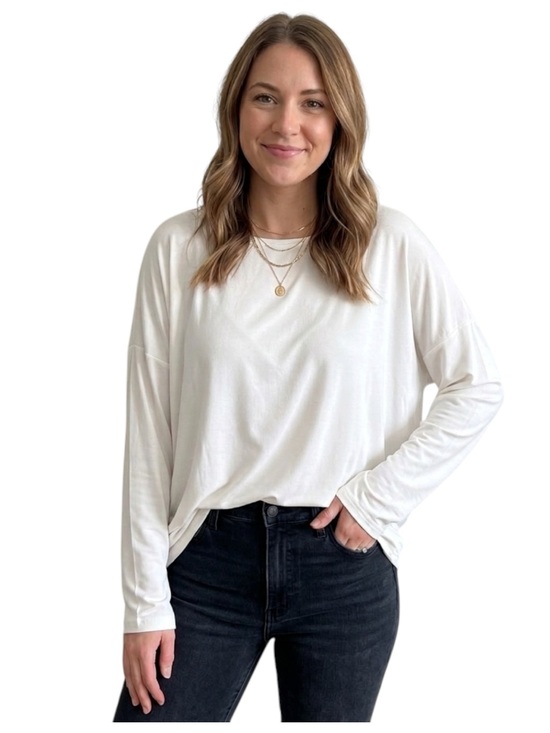 Piko 1988 Tops - PIKO Green Earth Bamboo Long Sleeve Top White Oversized Small EUC